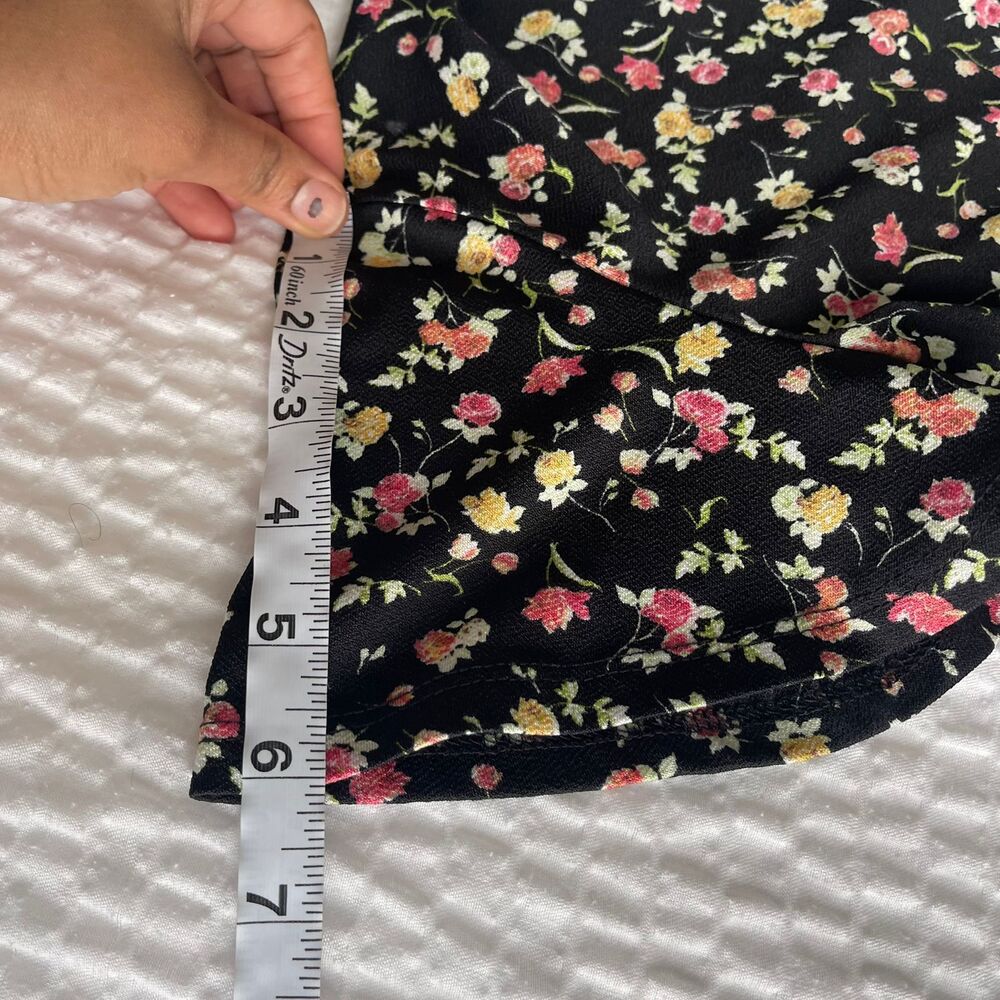Vibe Sportswear Floral Wrap Blouse XS Black Pink Ditsy Flower Peplum Top V-Neck - Picture 6 of 8